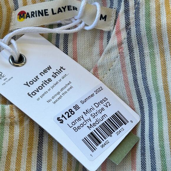 Marine Layer Laney Dress Medium Pastels Beachy Stripe Tiered Ruffle Mini NWT - Picture 15 of 16